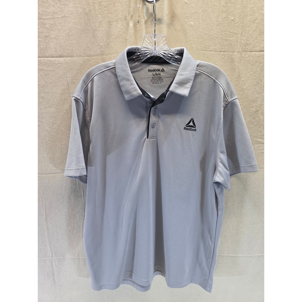 Reebok Mens Gray Micro Stripe Short Sleeve Performance Polo Shirt Size Large